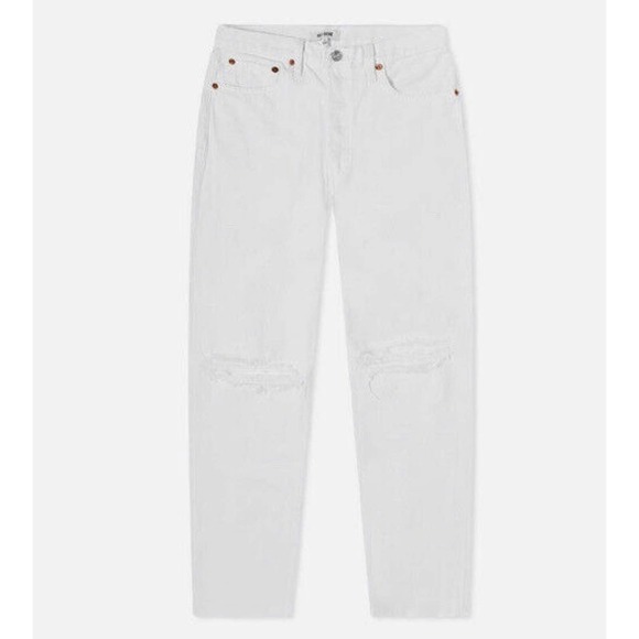 Re/done 70s Stove Pipe Cropped Straight White Destroyed Jeans Sz 27 NEW - Picture 12 of 15